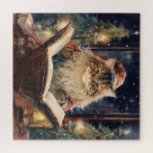 Kerst Kat Twee Lezing  Kaart Legpuzzel (Horizontaal)