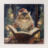 Kerst Kat Twee Lezing Kaart Legpuzzel (Verticaal)