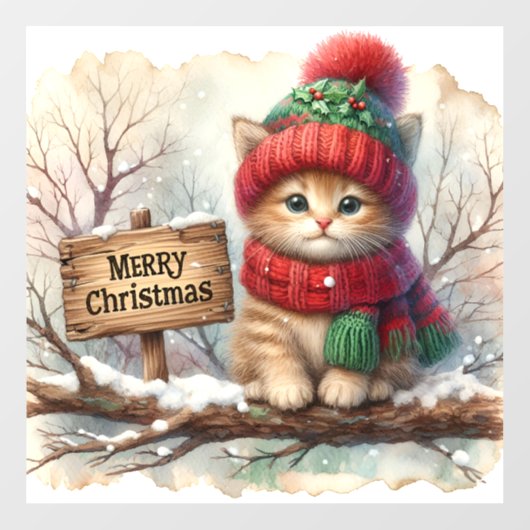 Kerst Kat venster Cling Raamsticker (Vel)