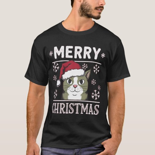 Kerst Kat Vrolijk Kerstfeest T-shirt (Voorkant)