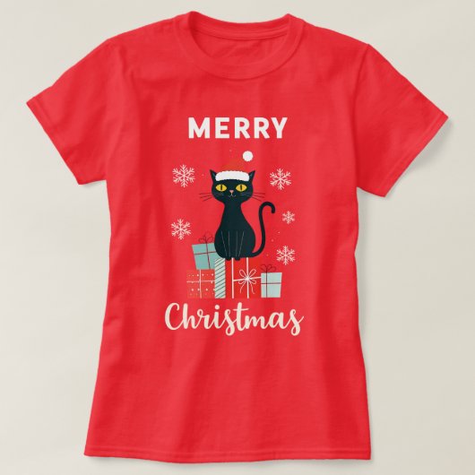 Kerst Kat Vrolijk Kerstfeest T-shirt (Design voorkant)