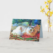kerst kat wenskaart kaart (Gele Bloem)