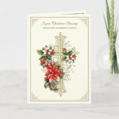 Kerst Katholiek Goud Kruis Poinsettias Feestdagen Kaart (Voorkant)