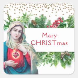Kerst Katholieke Maagd Maria Religieus Vierkante Sticker