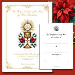 Kerst Katholieke Mis Intenties Herdenking Notitiekaartje<br><div class="desc">Stuur dit kerstseizoen een oprecht geschenk van gebed en herinnering met deze prachtig ontworpen Katholieke Mis Offerkaart. Met een prachtig afbeelding van een gouden kelk en een hostie, de hoofdsymbolen van de Eucharistie, omringd door levendige rode poinsettia's, legt deze kaart de kerstsfeer en de heiligheid van de mis vast. De...</div>
