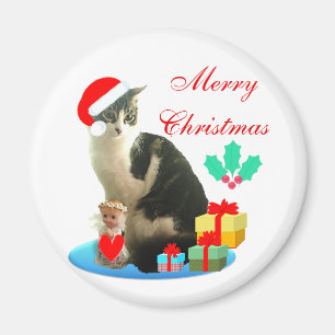 Kerst katje, engeltje & cadeaus magneet