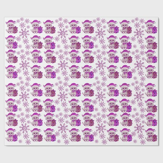 Kerst kat's paarse inpakpapier (Vlak)