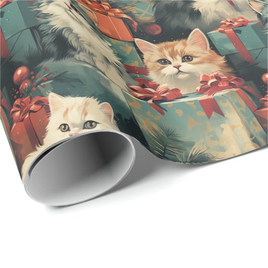 Kerst Katten en Cadeaus Cadeaupapier (Rol Hoek)