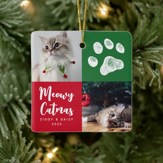 Kerst Katten Foto Paw Print Ornament (Boom)