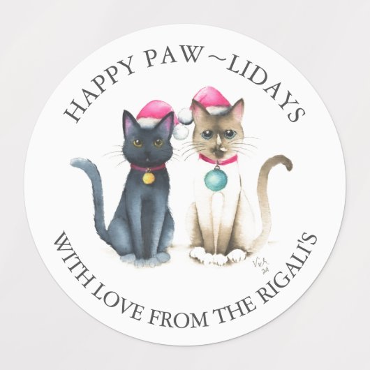Kerst Katten Gepersonaliseerde Gift Wrapping Label (Design 1)
