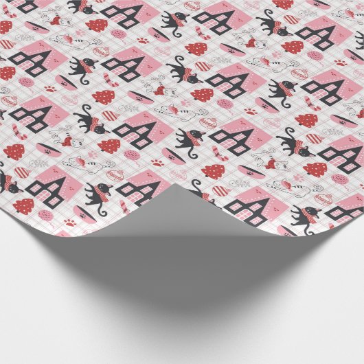 Kerst Katten & Huizen Cadeaupapier (Hoek)