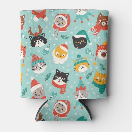 Kerst Katten In Vakantie Truien Patroon Blikjeskoeler (Voorkant)