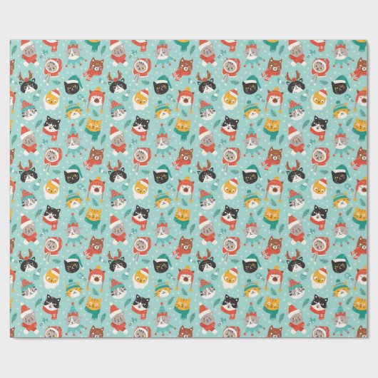 Kerst Katten In Vakantie Truien Patroon Cadeaupapier (Vlak)