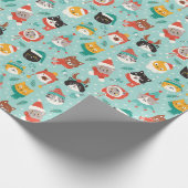 Kerst Katten In Vakantie Truien Patroon Cadeaupapier (Hoek)