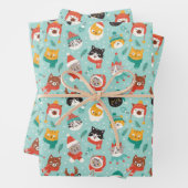 Kerst Katten In Vakantie Truien Patroon Inpakpapier Vel (In situ)