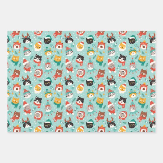 Kerst Katten In Vakantie Truien Patroon Inpakpapier Vel (Voorkant)