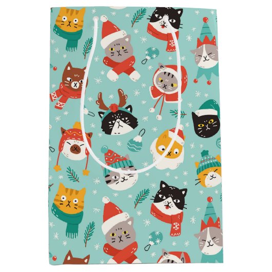 Kerst Katten In Vakantie Truien Patroon Medium Cadeauzakje (Voorkant)