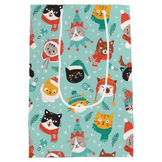 Kerst Katten In Vakantie Truien Patroon Medium Cadeauzakje (Achterkant)