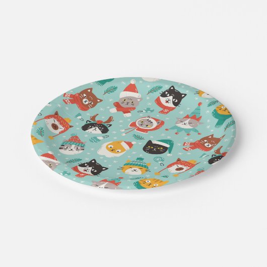 Kerst Katten In Vakantie Truien Patroon Papieren Bordje (Gekanteld)