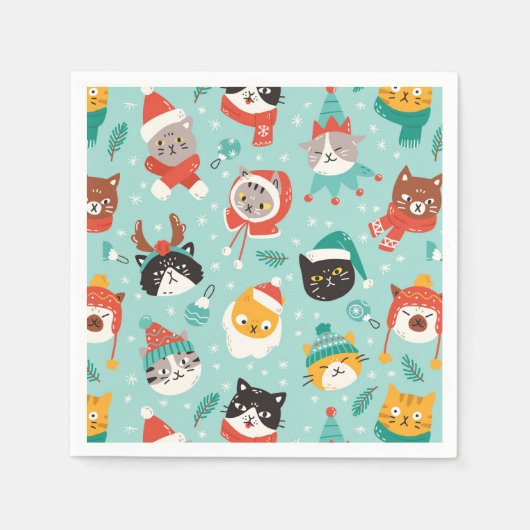 Kerst Katten In Vakantie Truien Patroon Servet (Voorkant)