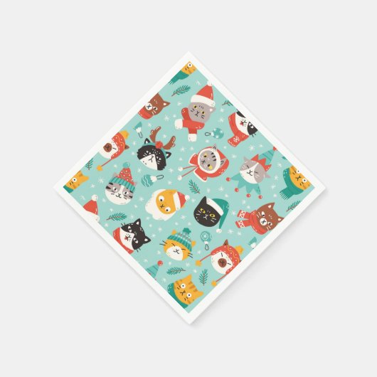 Kerst Katten In Vakantie Truien Patroon Servet (Hoek)