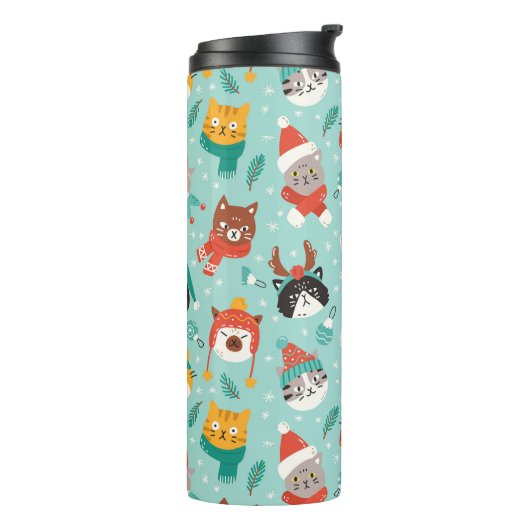 Kerst Katten In Vakantie Truien Patroon Thermosbeker (Gedraaid links)
