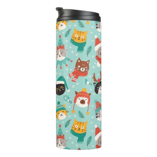 Kerst Katten In Vakantie Truien Patroon Thermosbeker (Geroteerd rechts)