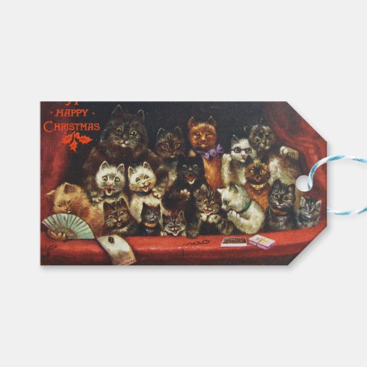 Kerst Katten Label Bij het Spel Cadeaulabel (Voorkant (Horizontaal))