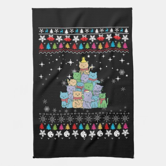 Kerst Kattenboom Lelijke Kerst Theedoek (Verticaal)