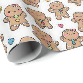 Kerst Kawaii Peperkoekmannen Inpakpapier (Rol Hoek)
