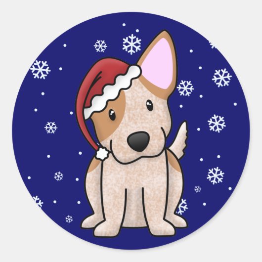Kerst Kawaii Red Heeler Ronde Sticker (Voorkant)