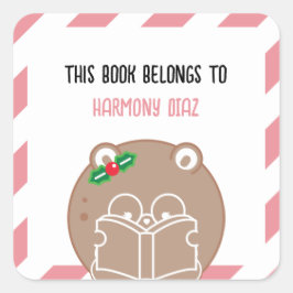 Kerst Kawaii Schattigee Hamster Booklover Bookplat Vierkante Sticker