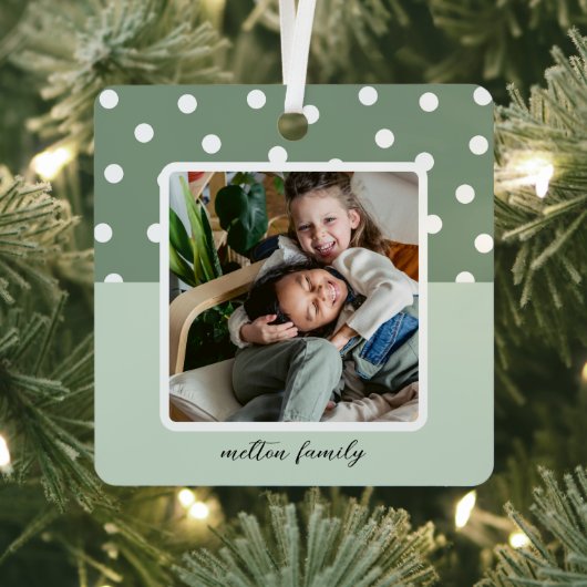 Kerst Keepsake Foto en Polka Dots Metalen Ornament (Insitu)