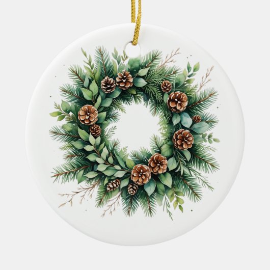 Kerst Keramisch Ornament met Pinecone Krans (Voorkant)