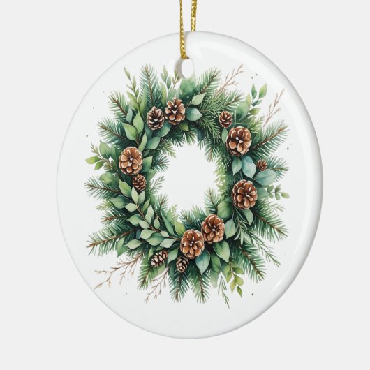Kerst Keramisch Ornament met Pinecone Krans (Links)