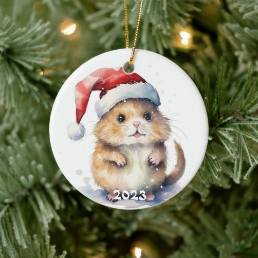 Kerst Keramisch Ornament met Waterverf Hamster (Boom)