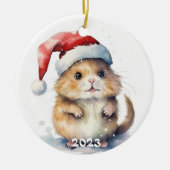 Kerst Keramisch Ornament met Waterverf Hamster (Voorkant)