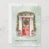 Kerst Kerk Deur Winter Bruiloft Kaart (Achterkant)