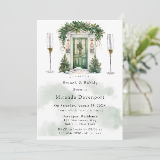 Kerst Kerk Deur Winter Brunch & Bubble Kaart (Staand voorkant)