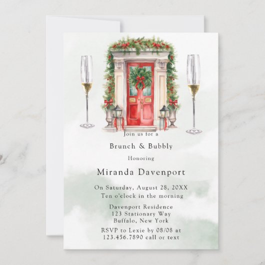 Kerst Kerk Deur Winter Brunch & Bubble Kaart (Voorkant)