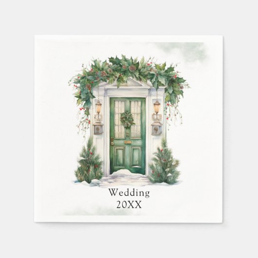 Kerst Kerk Deur Winter Scène Bruiloft Servet (Voorkant)