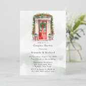 Kerst Kerk Deur Winter Scène Koppels Douche Kaart (Staand voorkant)