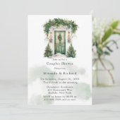 Kerst Kerk Deur Winter Scène Koppels Douche Kaart (Staand voorkant)