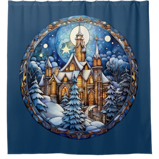 Kerst Kerk Douche Gordijn (Voorkant)