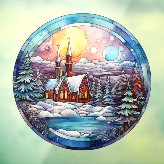 Kerst Kerk Venster Cling Raamsticker (Vel 3)