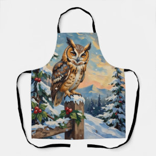 Kerst Kerkuil op Bevroren Schutting Vintage Schort