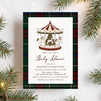 Kerst Kermis Tartan Baby Shower Kaart