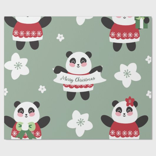 Kerst Kersenbloesem Panda Cadeaupapier (Vlak)