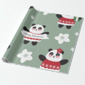 Kerst Kersenbloesem Panda Cadeaupapier (Uitgerold)