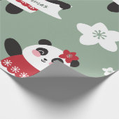 Kerst Kersenbloesem Panda Cadeaupapier (Hoek)